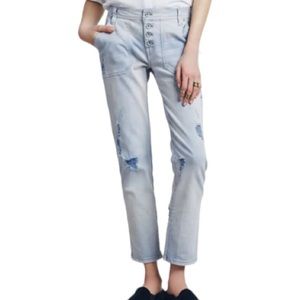 Free People Mountaineer Relaxed Fit Distressed Button Fly Jeans, Size 0, Blue